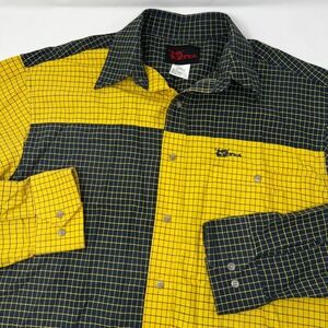 Mo Betta Mens Color Block Grid Western Button Down Shirt Navy Yellow M/L